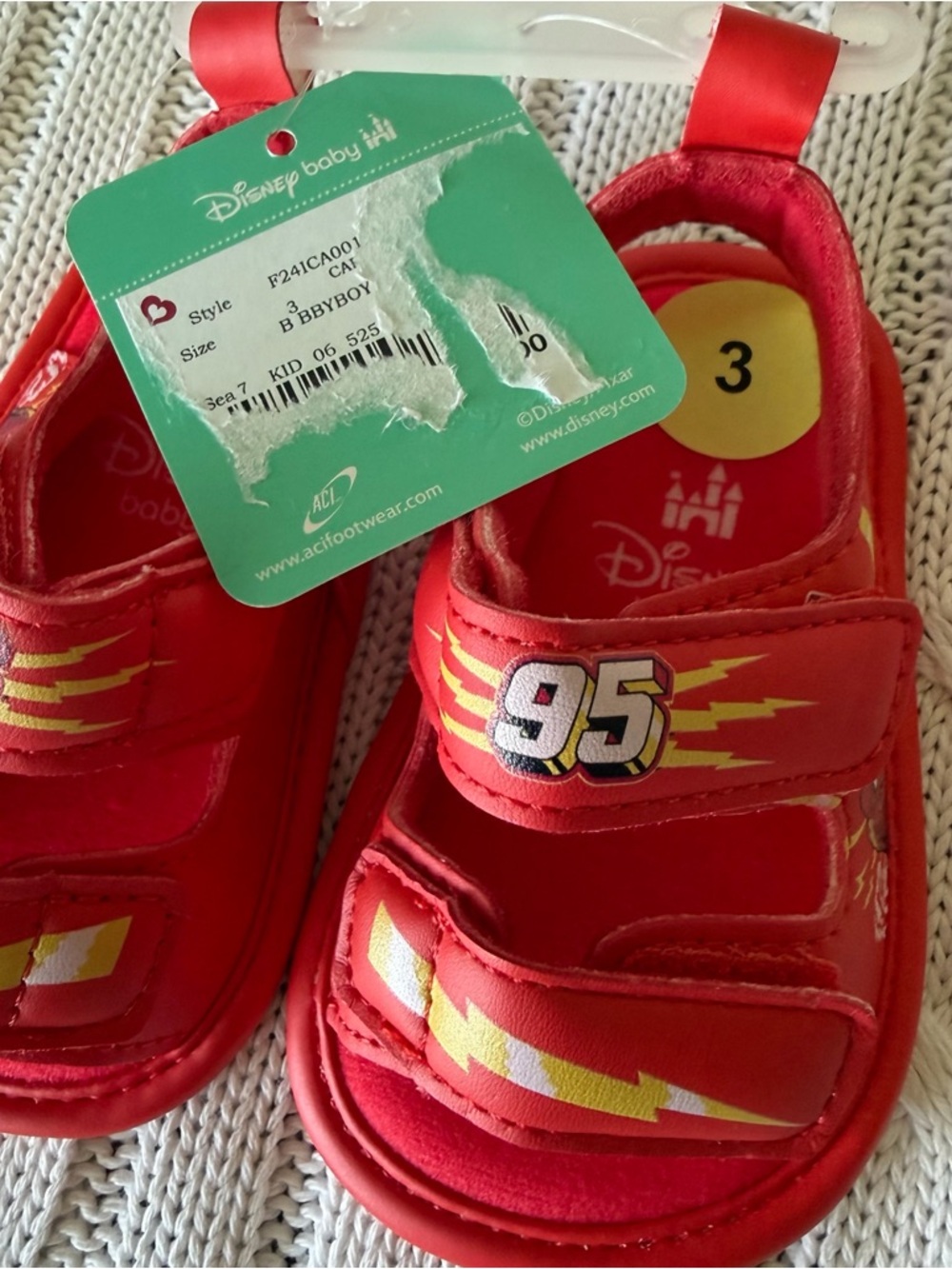 Disney Cars Lightning McQueen Baby Shoes Size 3 Boys Sandal NEW 95 Race Kachow - Picture 2 of 9
